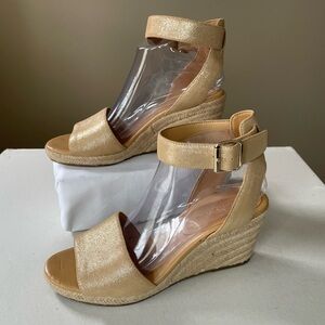 J.Crew Gold Shimmer Leather Espadrilles Sandals 9.5